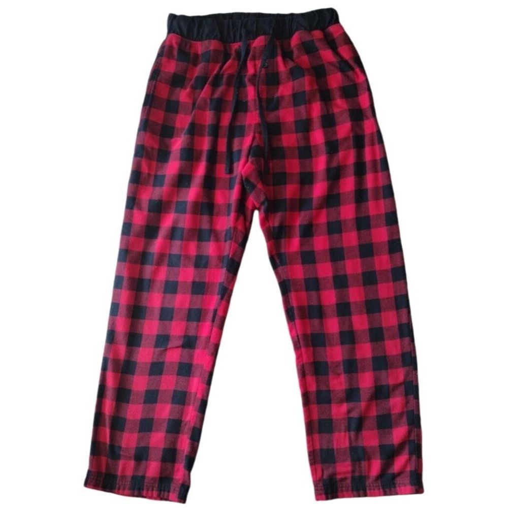 Eddie Bauer Lounge Pants Men Medium Red Flannel Plaid 100% Cotton Drawstring